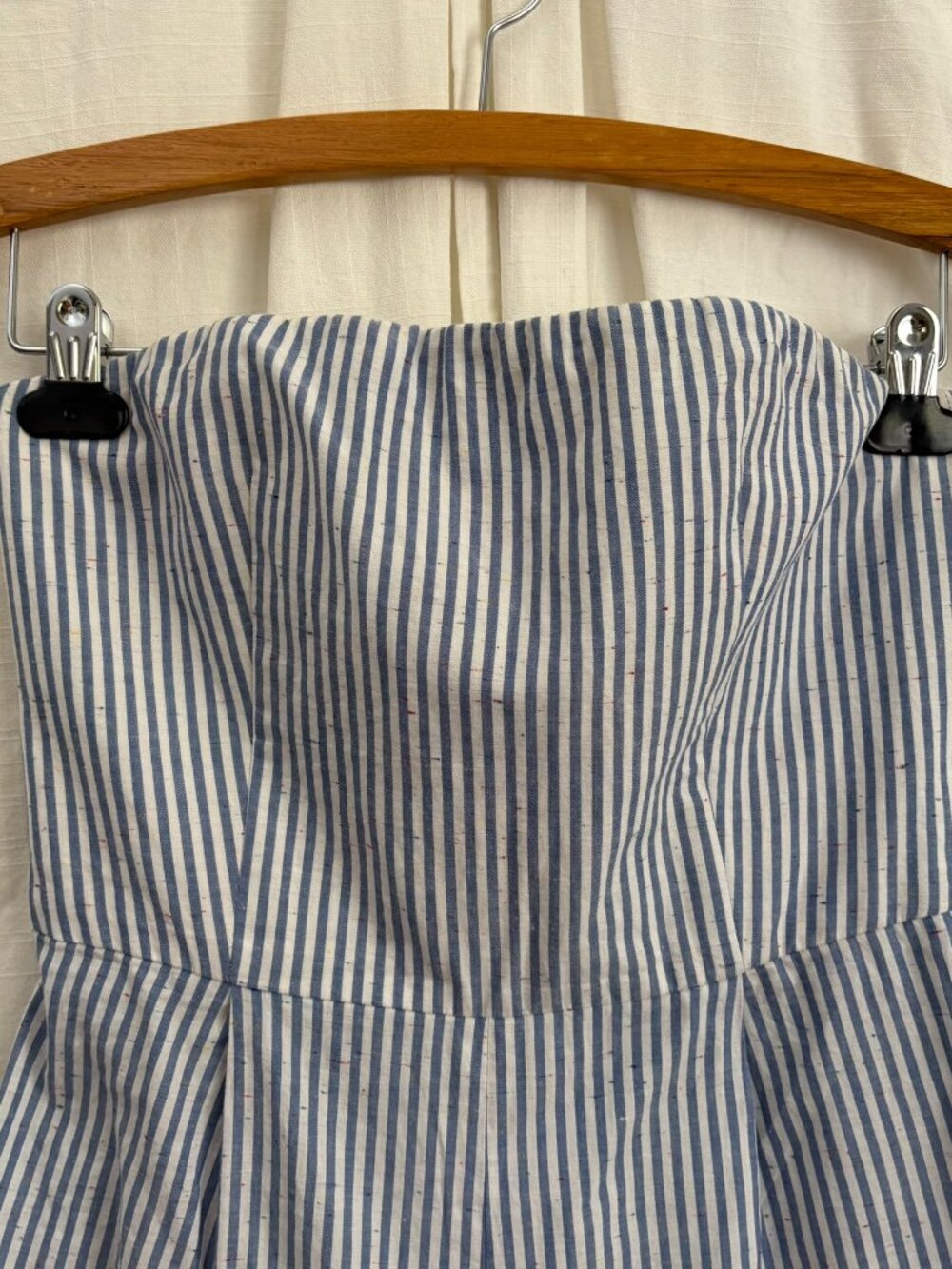 Club Monaco Blue White Striped Strapless Jumpsuit Wide Leg Cotton Size 0 Summer - Picture 4 of 9